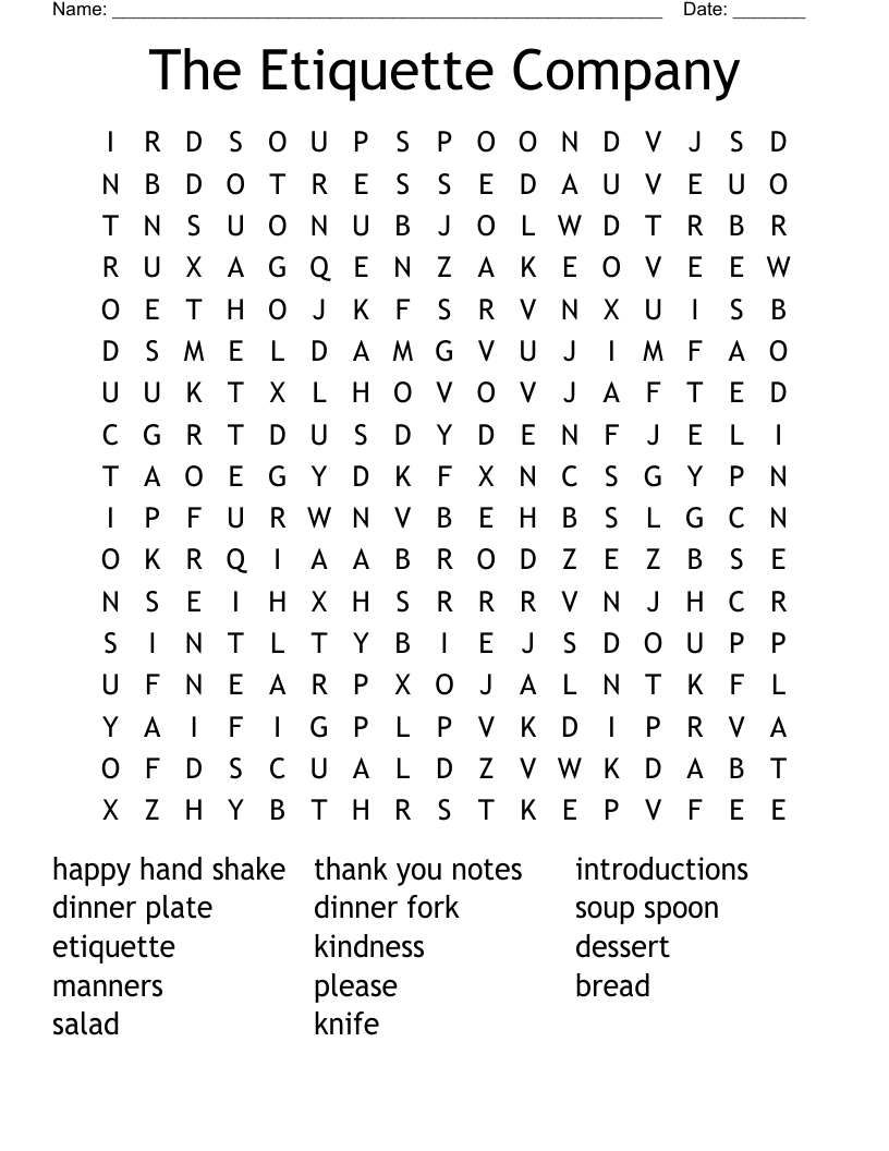 The Etiquette Company Word Search WordMint The Etiquette Company Word Search WordMint