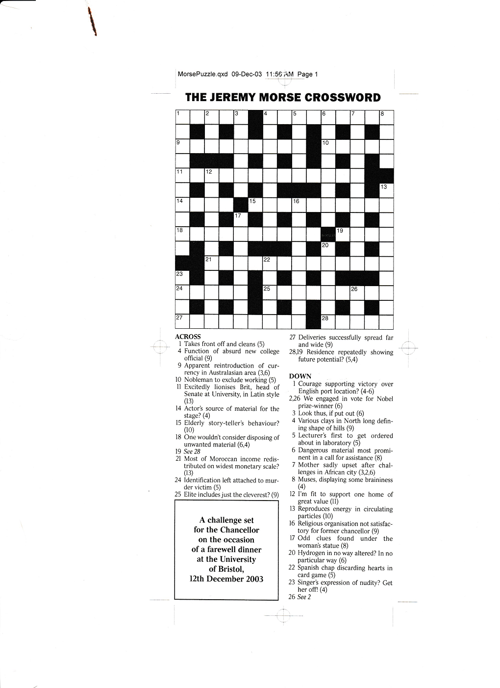The Jeremy Morse Crossword Phi Crosswords