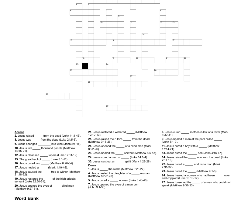 The Miracles Of Jesus Crossword WordMint