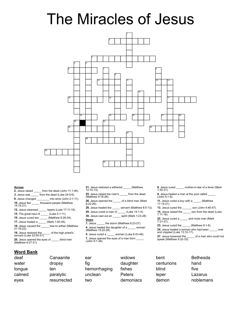 The Miracles Of Jesus Crossword WordMint The Miracles Of Jesus Crossword WordMint