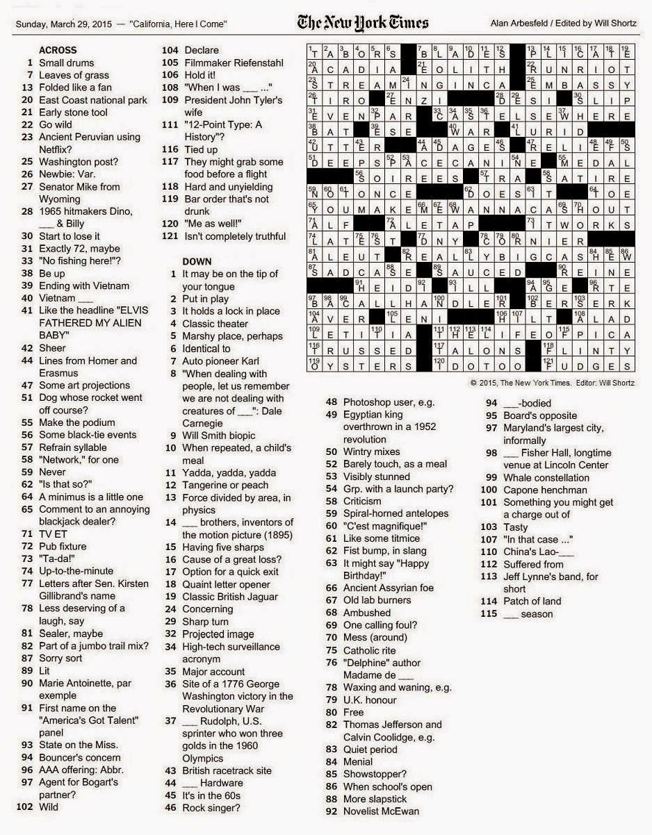 Washington Post Sunday Crossword Puzzle Printable