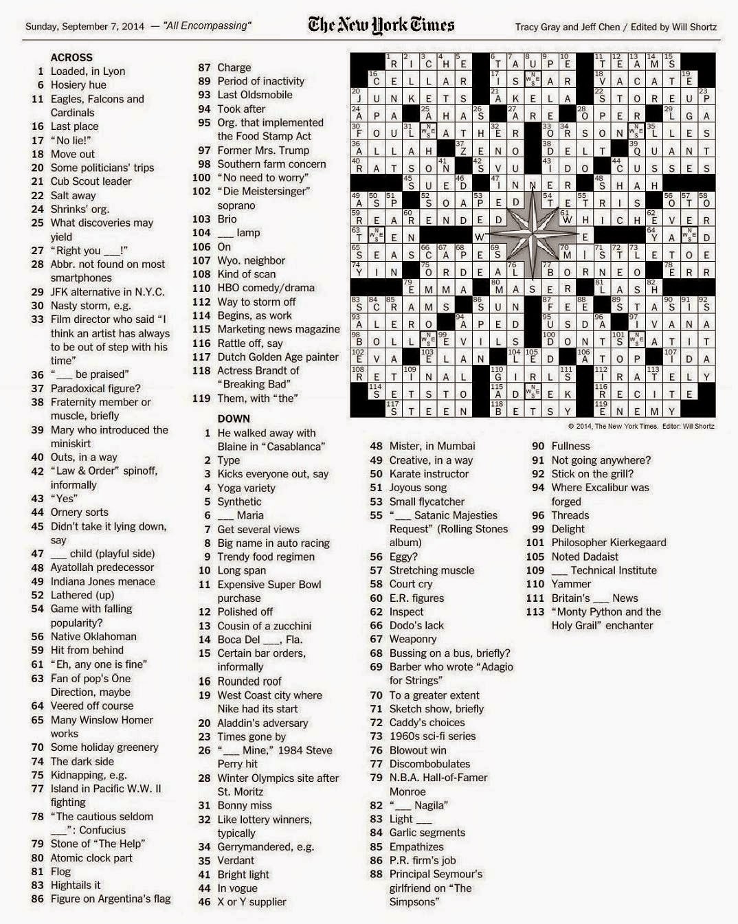 The New York Times Crossword In Gothic 09 07 14 All Encompassing The New York Times Crossword In Gothic 09 07 14 All Encompassing