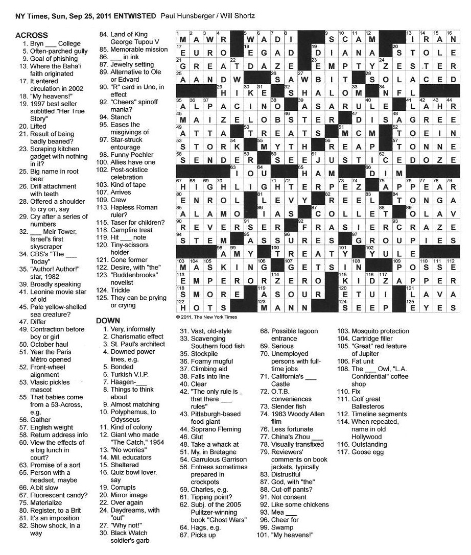 The New York Times Crossword In Gothic September 2011