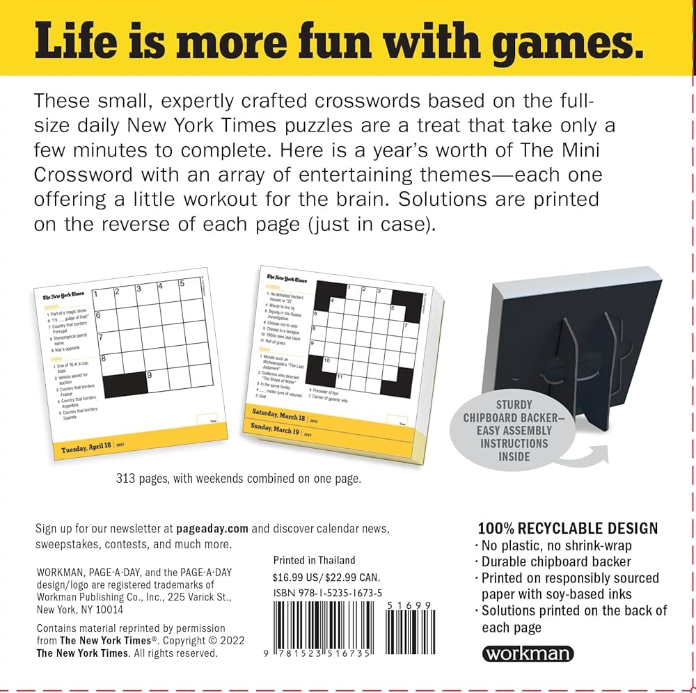 The New York Times Mini Crossword Page A Day Calendar For 2023 For Crossword Beginners And Puzzle Pros Workman Calendars Fagliano Joel 9781523516735 Amazon Books