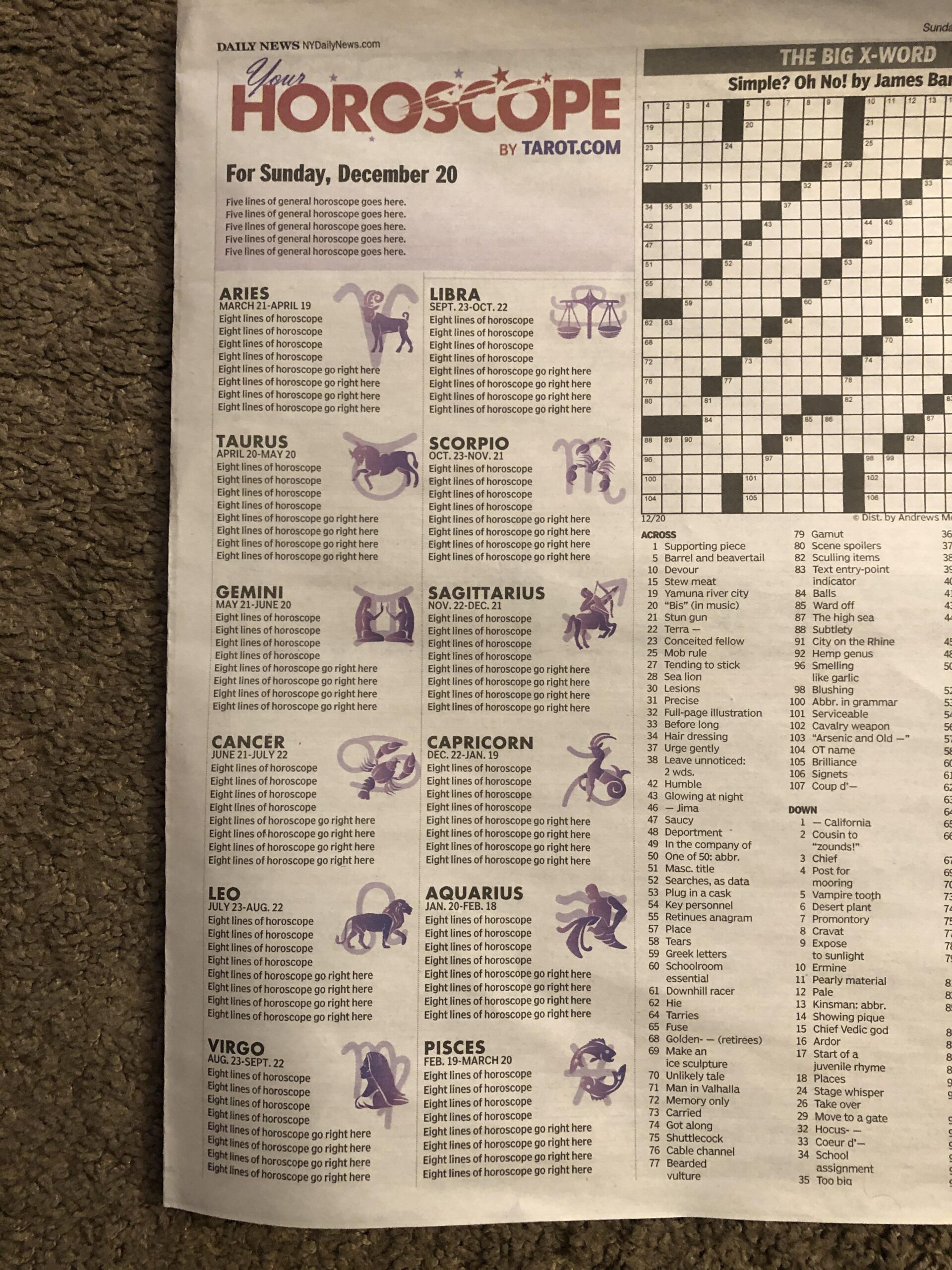 The NY Daily News s Horoscope Section Today R nyc