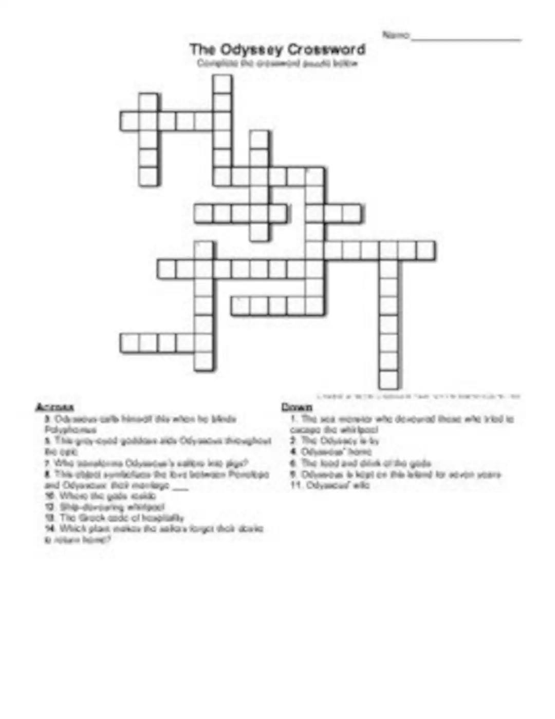 Odyssey Crossword Puzzle Printable Odyssey Crossword Puzzle Printable
