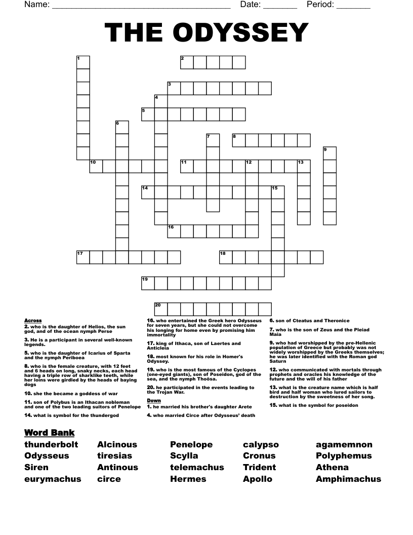 THE ODYSSEY Crossword WordMint THE ODYSSEY Crossword WordMint