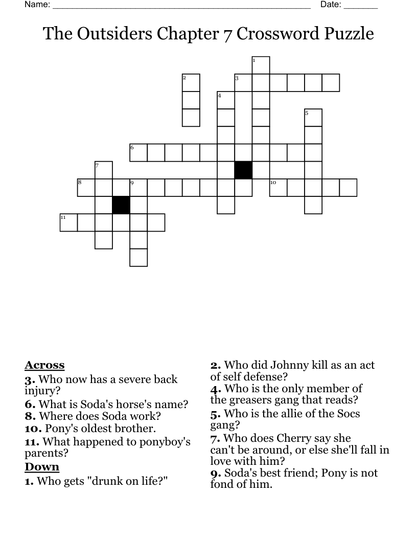 The Outsiders Chapter 7 Crossword Puzzle WordMint The Outsiders Chapter 7 Crossword Puzzle WordMint