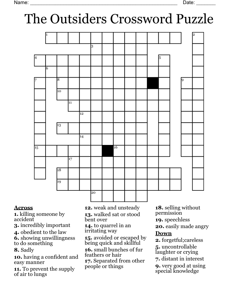 The Outsiders Crossword Puzzle WordMint The Outsiders Crossword Puzzle WordMint