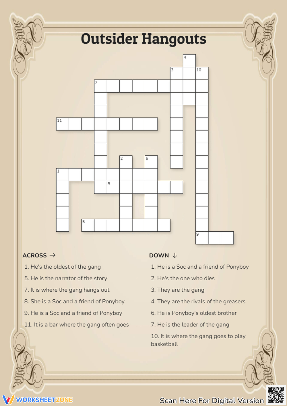 The Outsiders Crossword Puzzle Printable The Outsiders Crossword Puzzle Printable