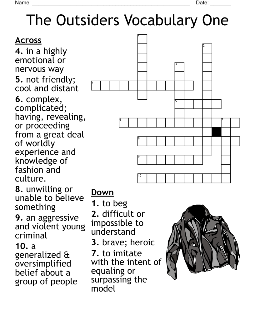 The Outsiders Vocabulary One Crossword WordMint The Outsiders Vocabulary One Crossword WordMint