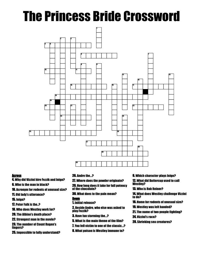 The Princess Bride Crossword WordMint The Princess Bride Crossword WordMint