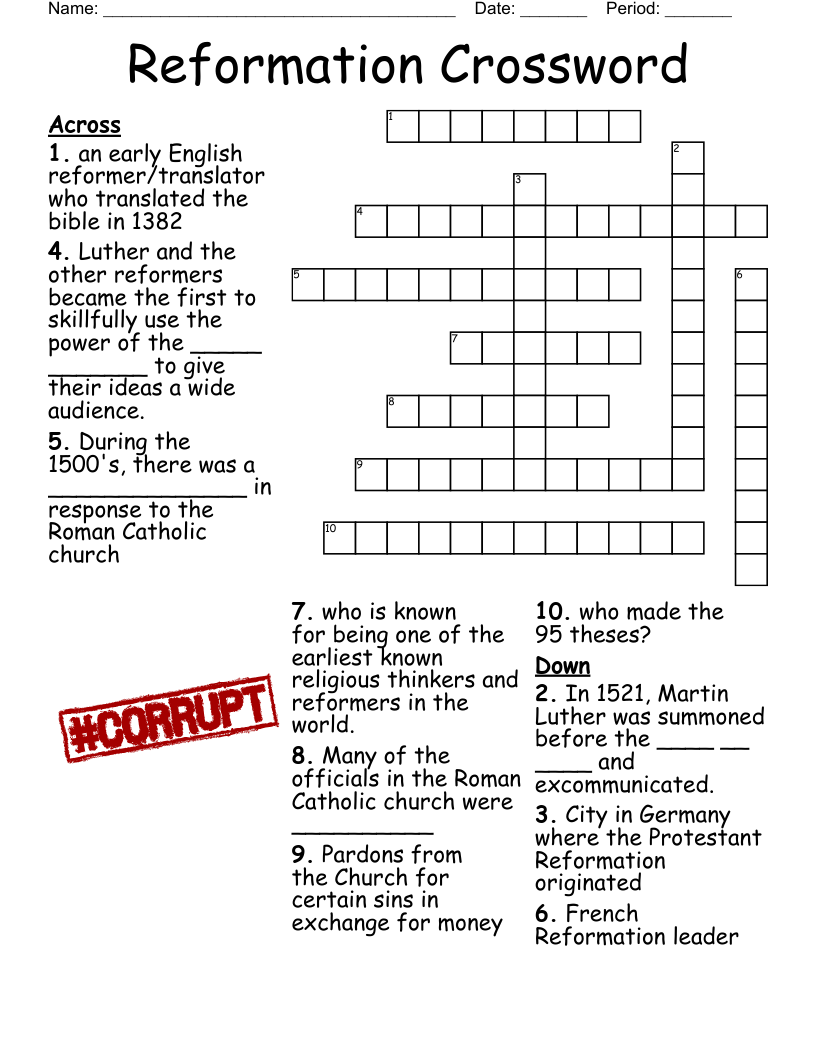 The Reformation Crossword WordMint The Reformation Crossword WordMint
