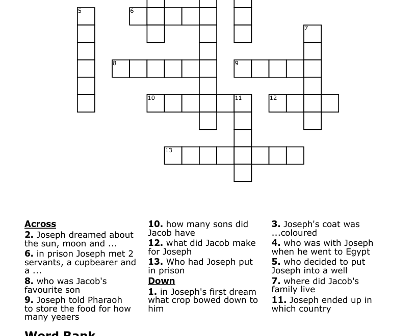 The Story Of Joseph Crossword WordMint