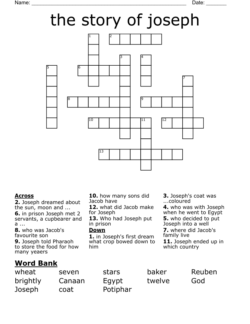 The Story Of Joseph Crossword WordMint The Story Of Joseph Crossword WordMint