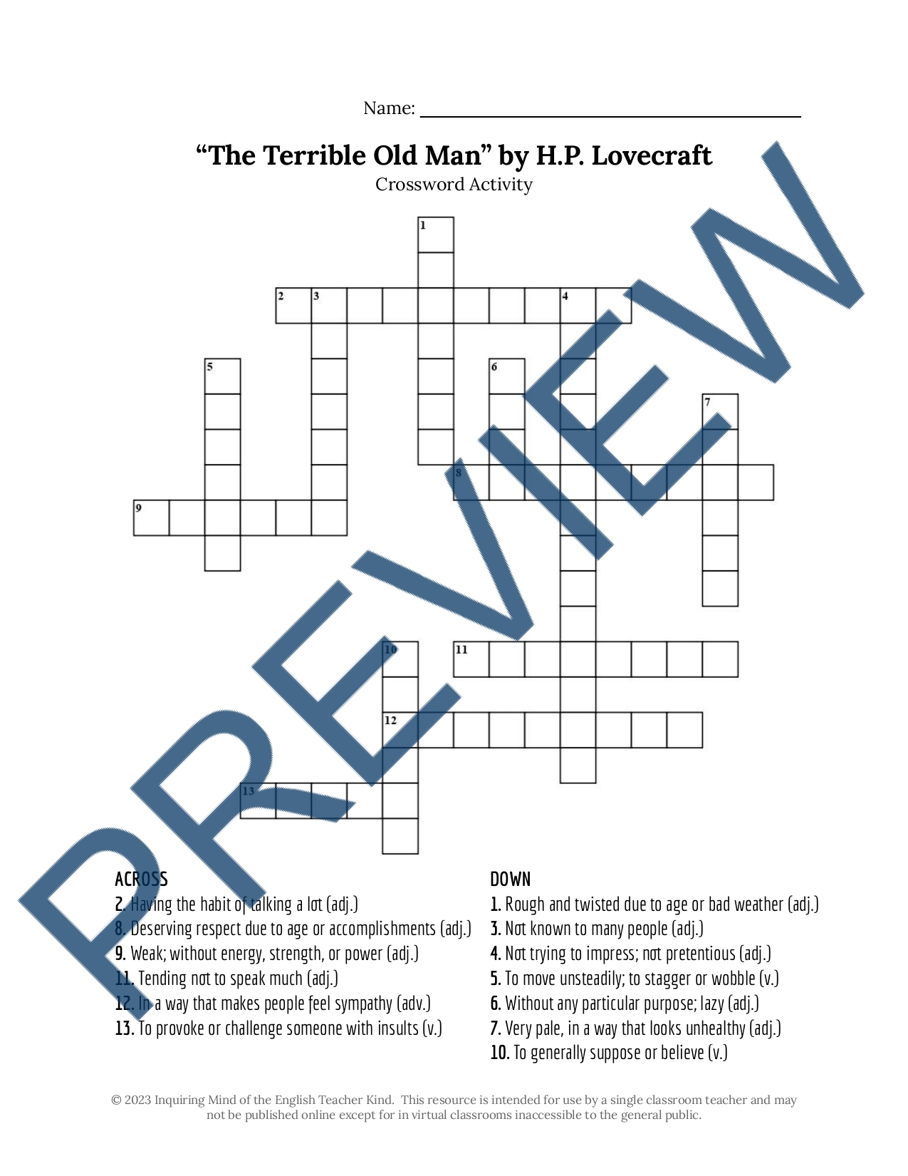 The Terrible Old Man By H P Lovecraft Vocabulary Games And Activities Made By Teachers The Terrible Old Man By H P Lovecraft Vocabulary Games And Activities Made By Teachers