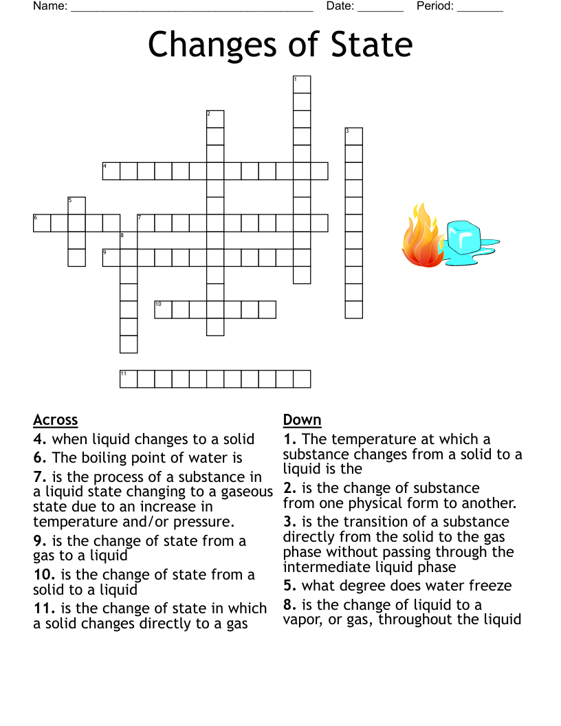 The Three States Of Matter Solid Liquid Gas Crossword WordMint