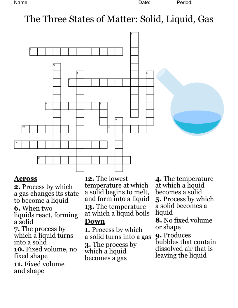 The Three States Of Matter Solid Liquid Gas Crossword WordMint