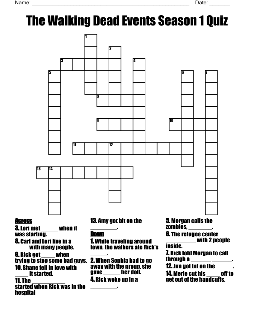 The Walking Dead Events Season 1 Quiz Crossword WordMint