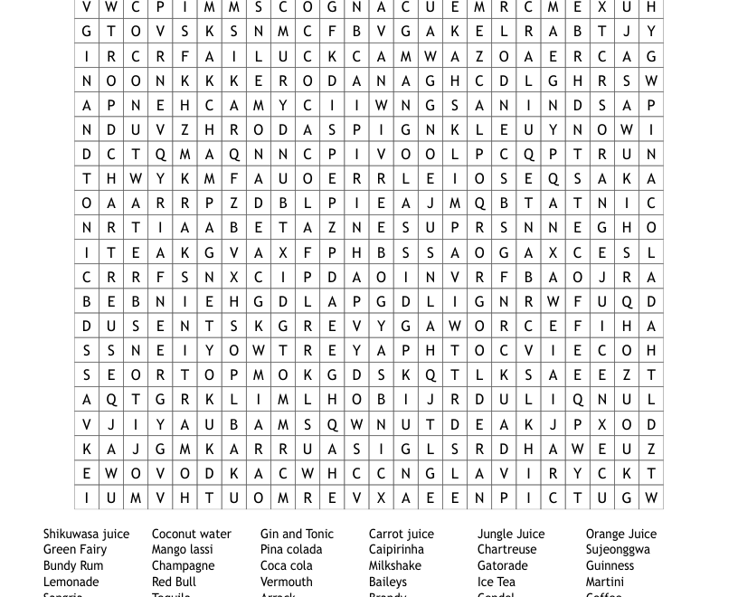 Thirsy Thursday Word Search WordMint