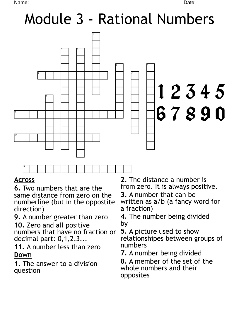 Topic 4 Adding And Subtracting Rational Numbers Crossword WordMint