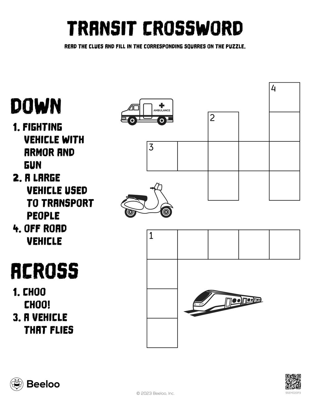 Transit Crossword Beeloo Printable Crafts And Activities For Kids