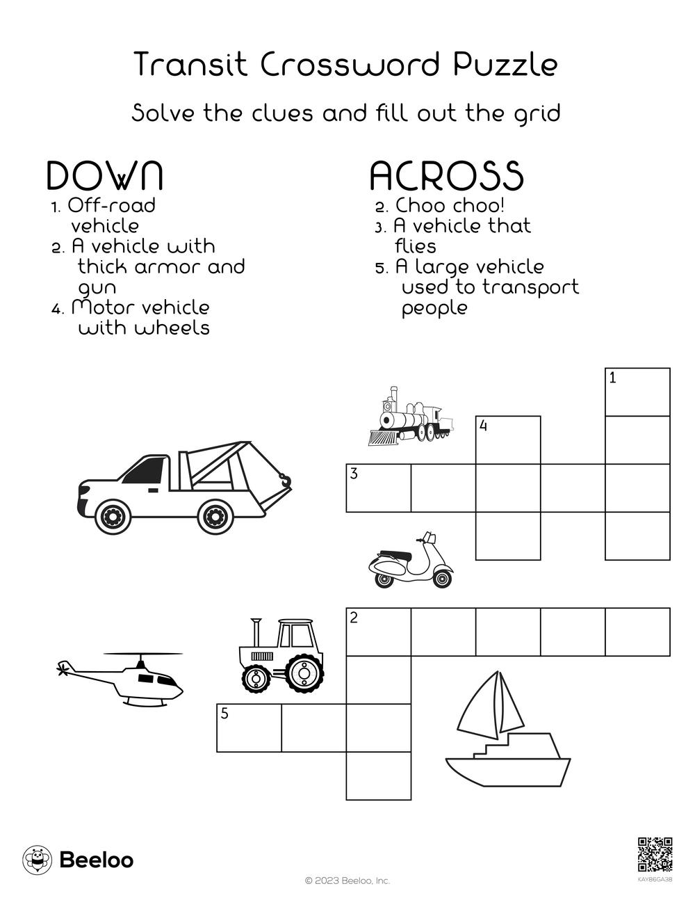 Transit Crossword Puzzle Beeloo Printable Crafts And Activities For Kids