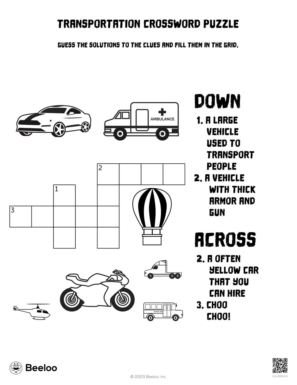 Transportation Crossword Puzzle Beeloo Printable Crafts And Activities For Kids