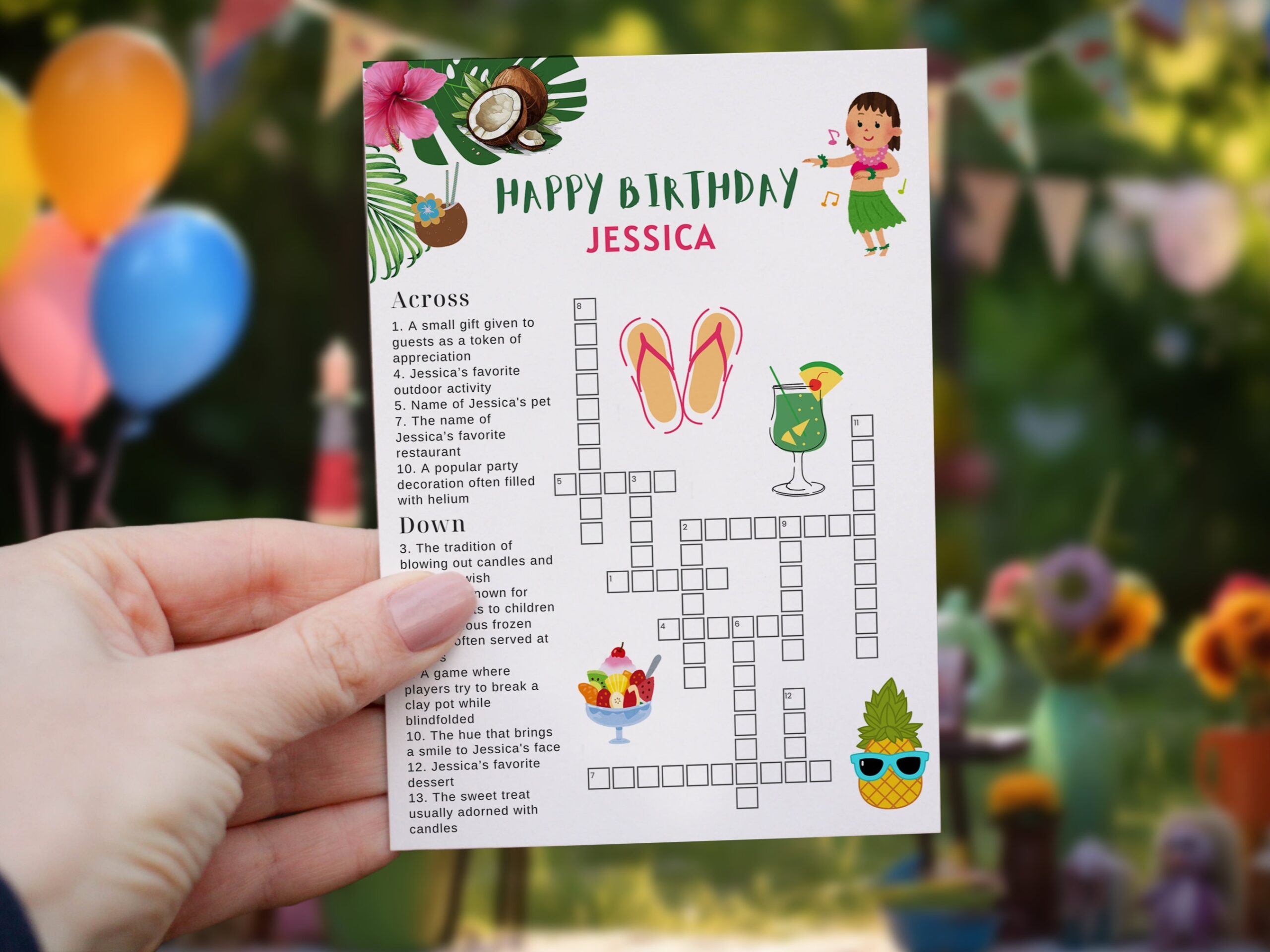 Tropical Themed Birthday Party Crossword Puzzle Template Small Sip And Solve Party Games Dancing Hawaiian Girl Cute Pineapple PG110 Etsy