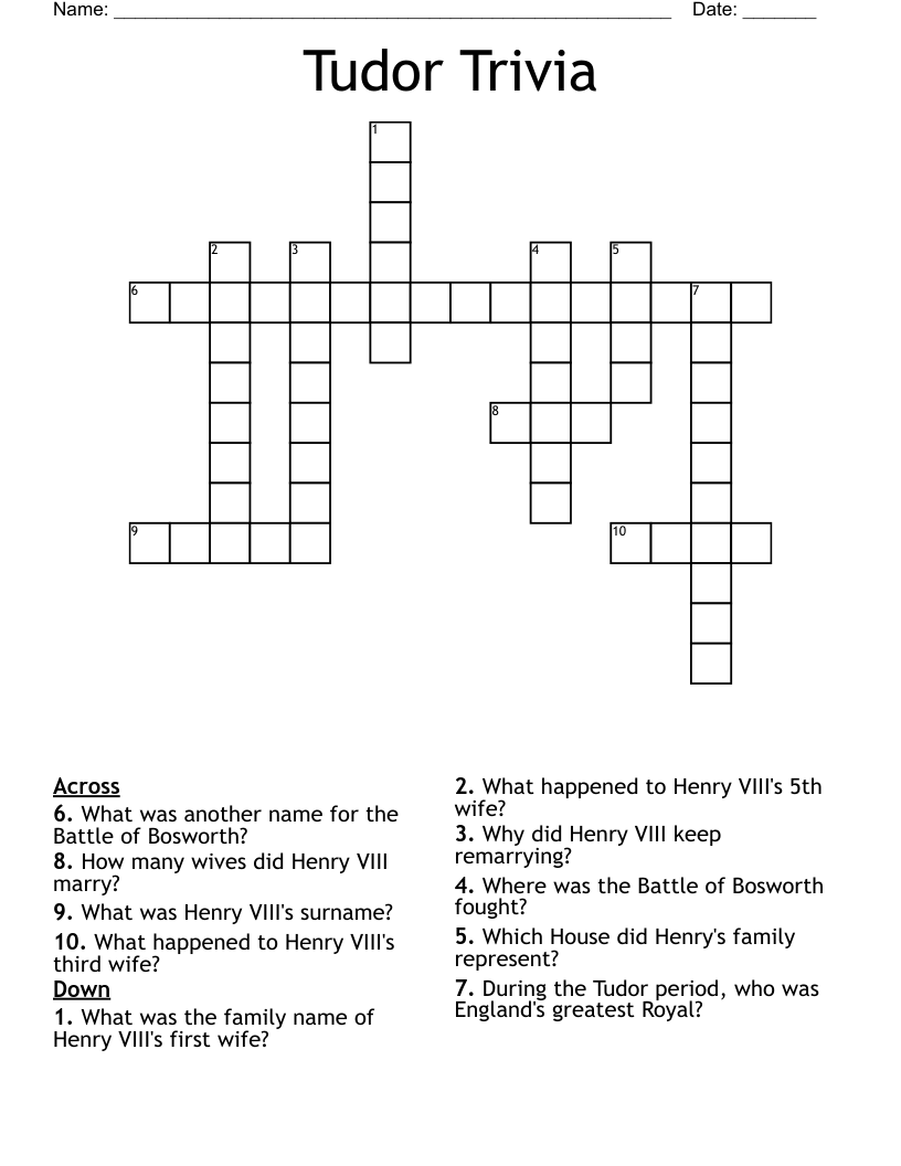 Tudor Trivia Crossword WordMint Tudor Trivia Crossword WordMint