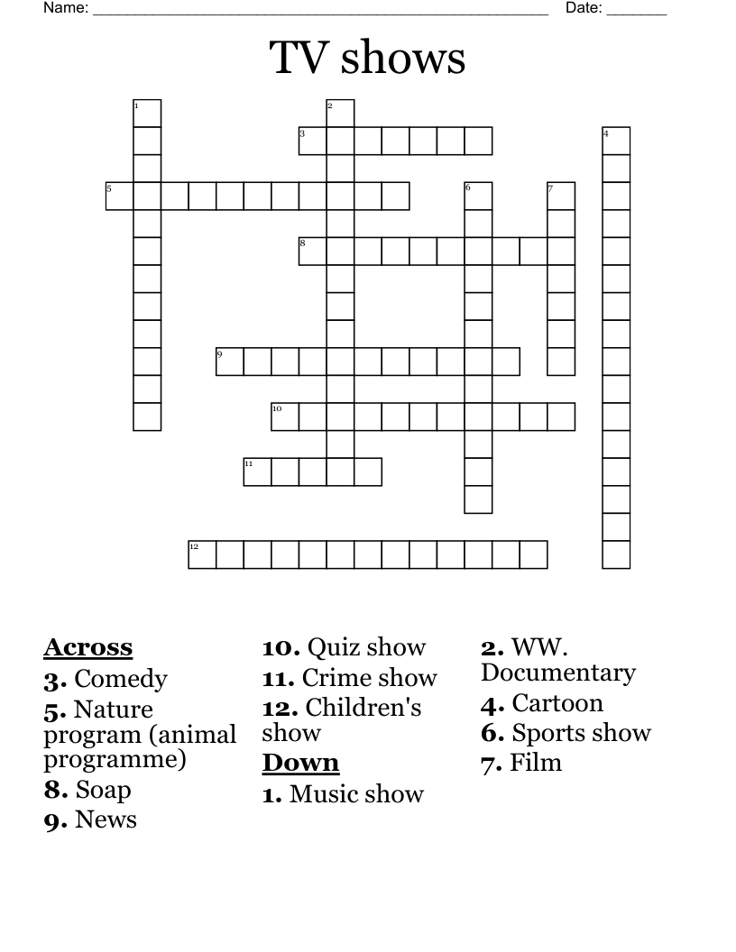 TV Shows Crossword WordMint TV Shows Crossword WordMint