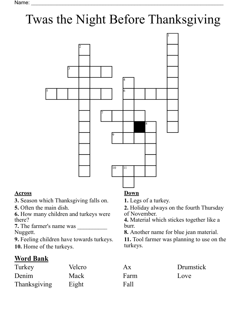 Printable November Crossword Puzzles