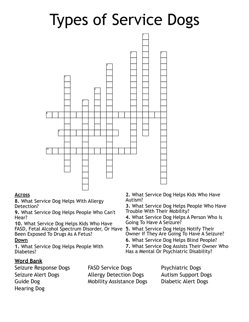 Types Of Service Dogs Crossword WordMint Types Of Service Dogs Crossword WordMint