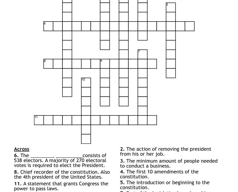 U S Constitution Crossword Puzzle WordMint