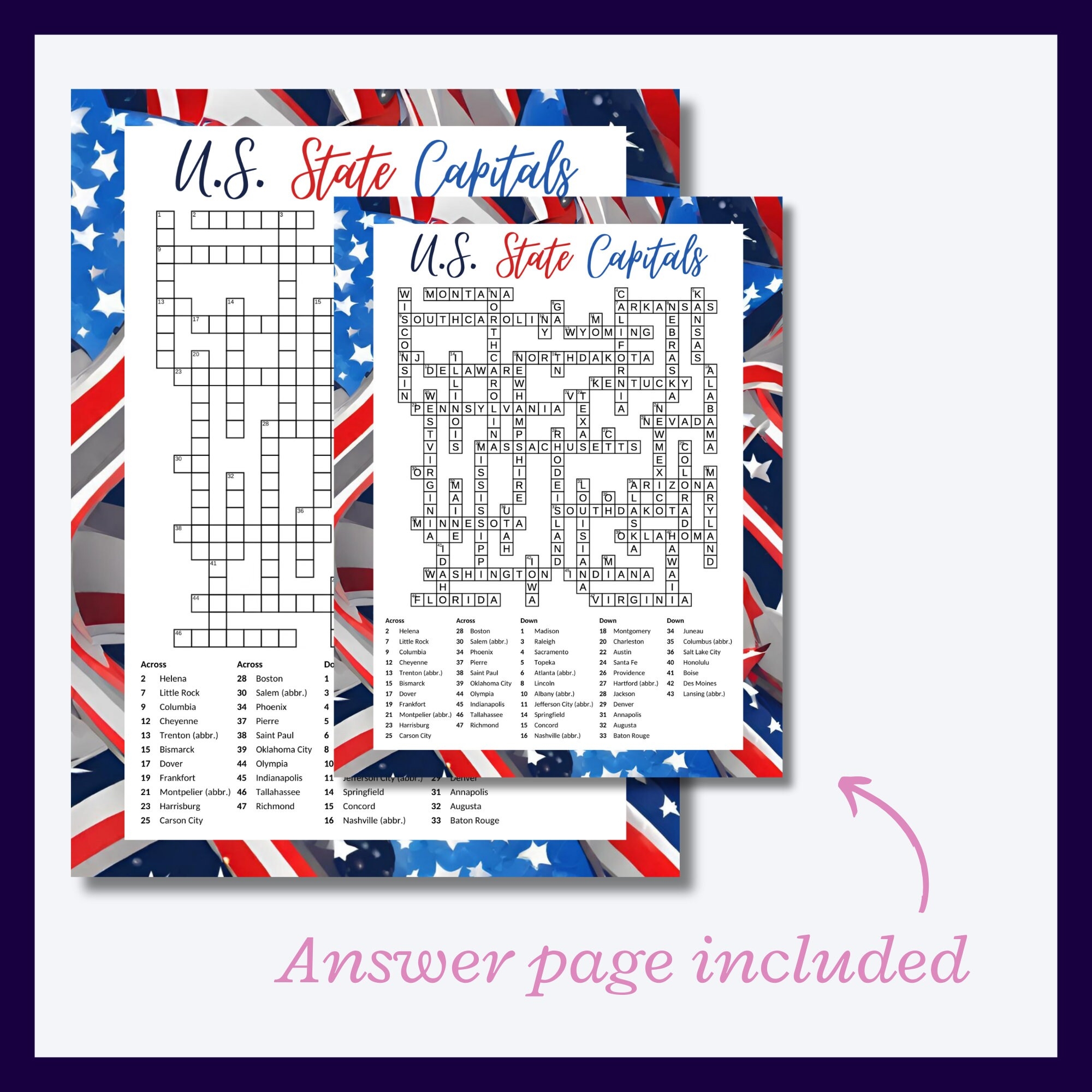 United States State Abbreviation Crossword Puzzle Printable