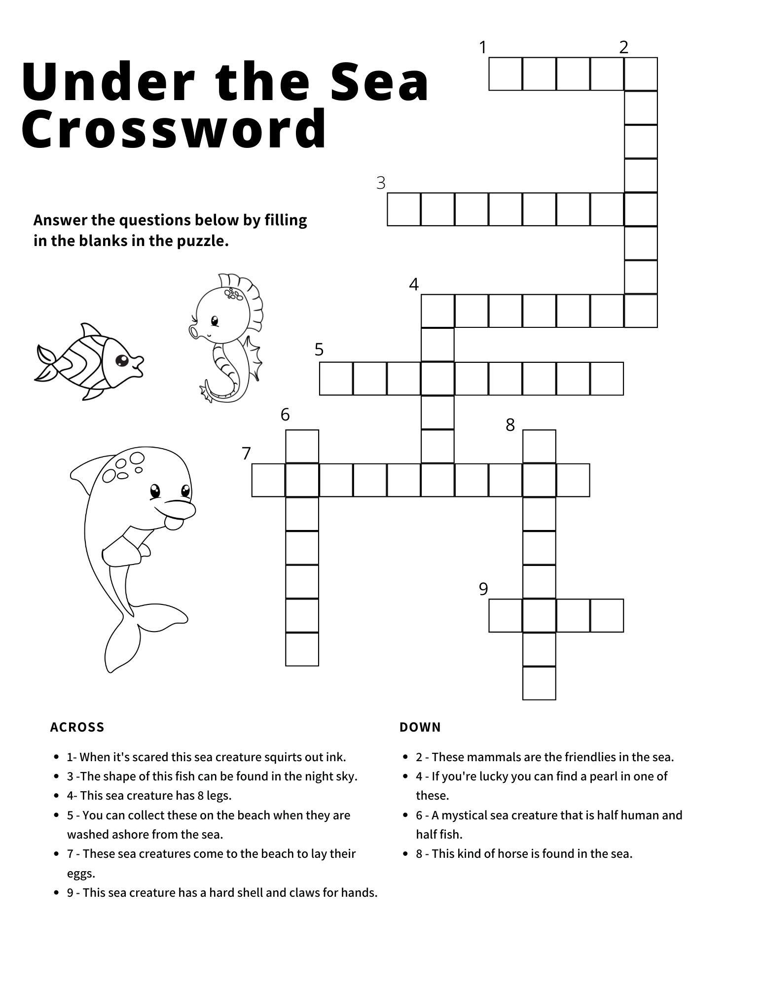 Ocean Printable Crossword Puzzle Ocean Printable Crossword Puzzle