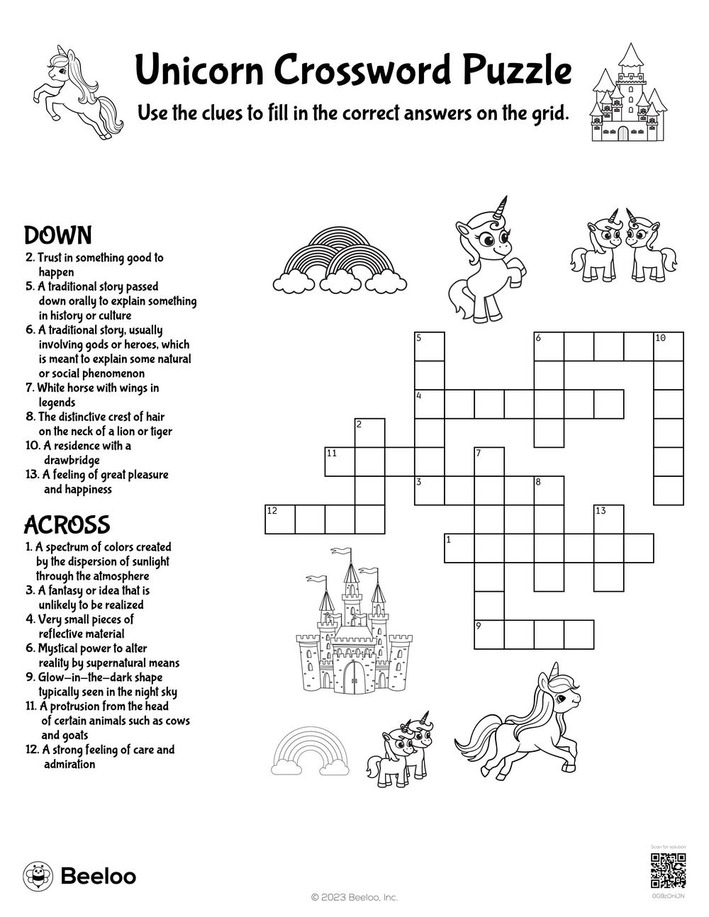 Unicorn themed Crossword Puzzles Beeloo Printable Crafts And Activities For Kids Unicorn themed Crossword Puzzles Beeloo Printable Crafts And Activities For Kids