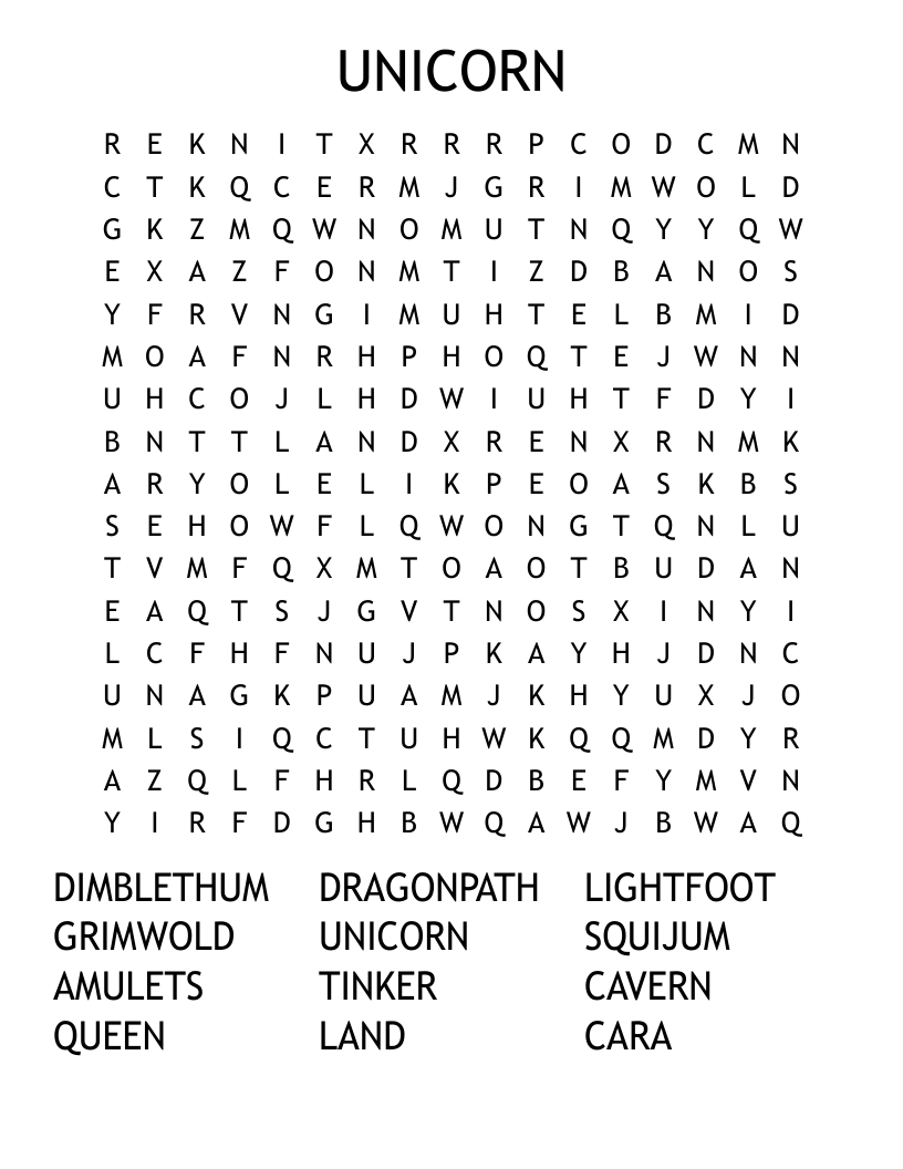 UNICORN Word Search WordMint