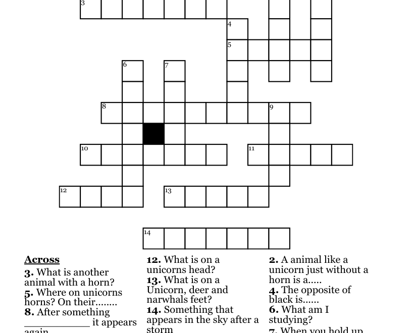 Unicorns Crossword WordMint