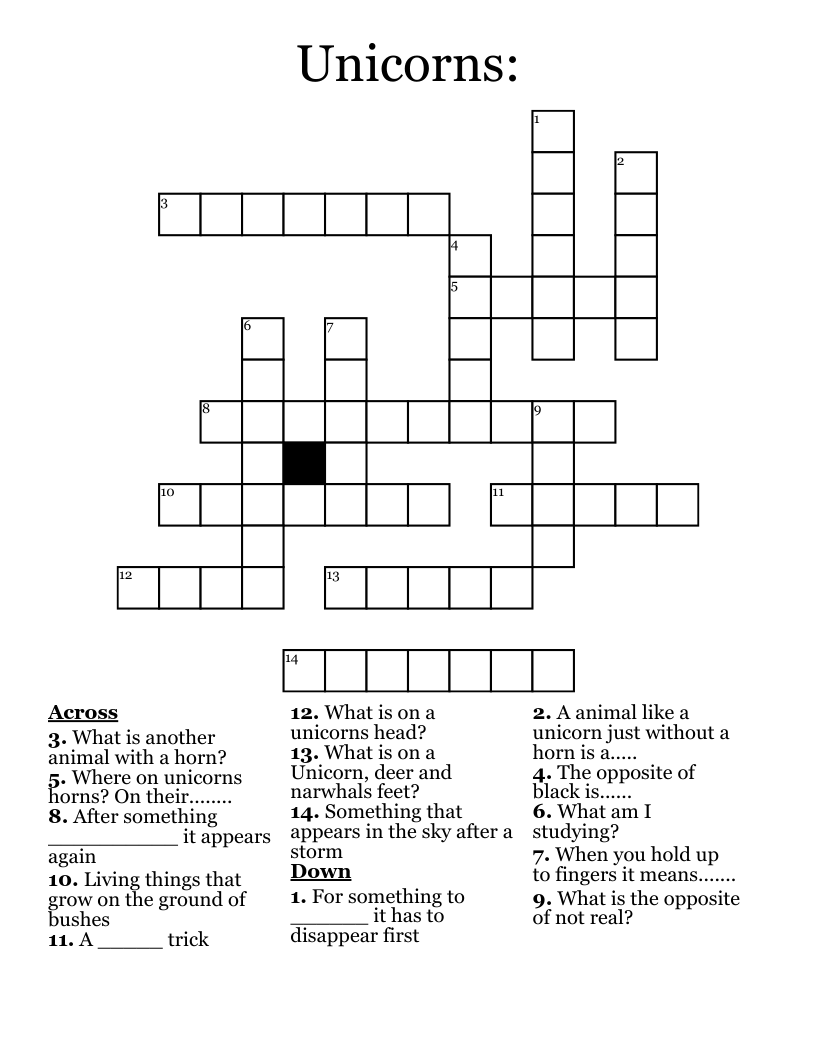 Unicorns Crossword WordMint
