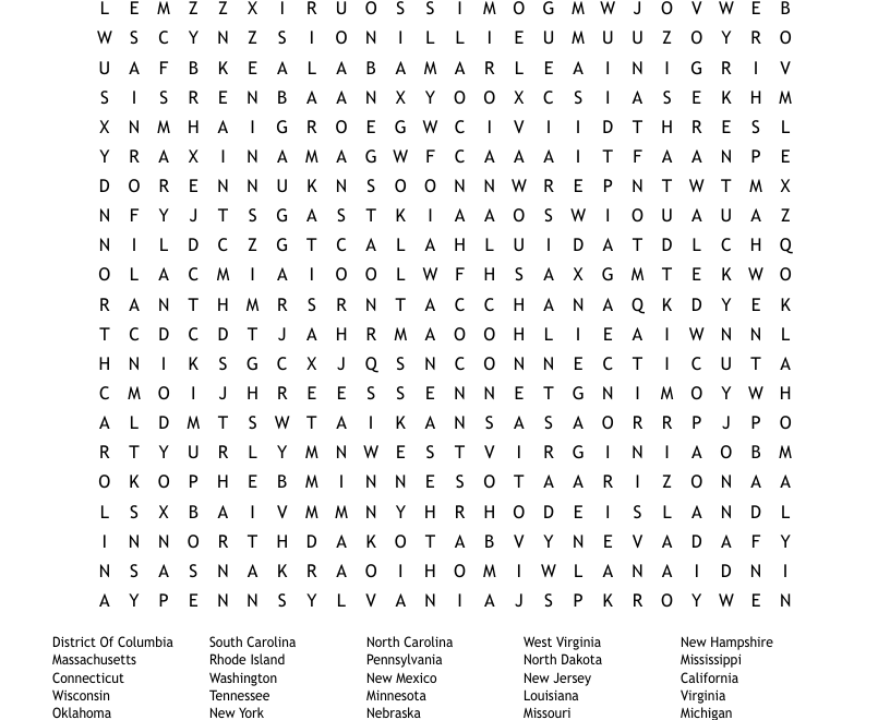 United States Of America Word Search WordMint