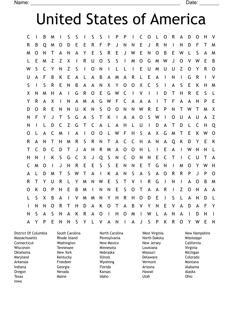 United States Of America Word Search WordMint United States Of America Word Search WordMint