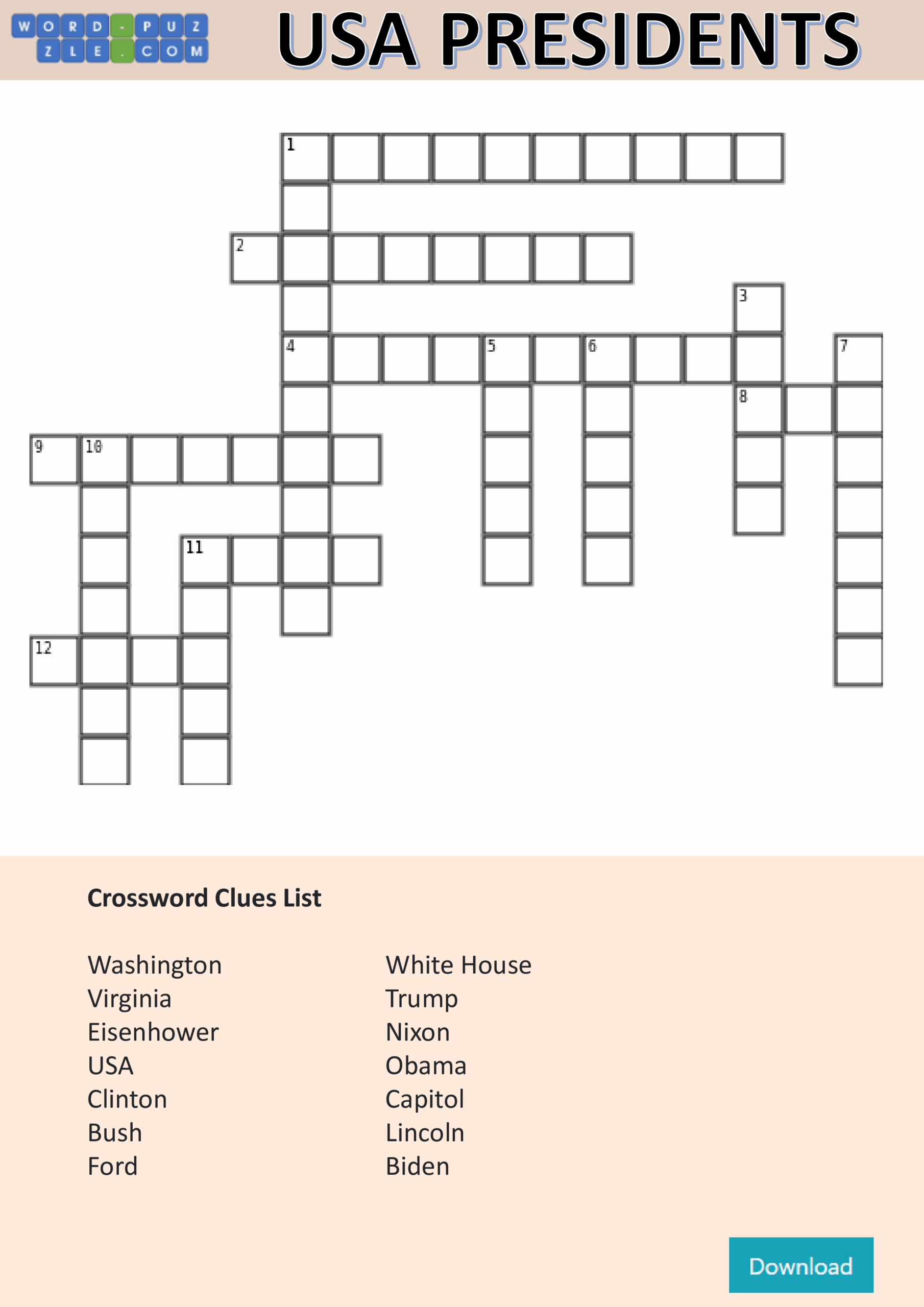 US Presidents Day Crossword Puzzle Templates At Allbusinesstemplates US Presidents Day Crossword Puzzle Templates At Allbusinesstemplates