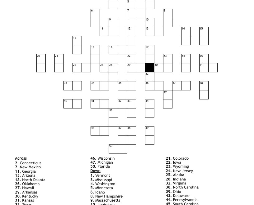 US State Abbreviations Crossword WordMint
