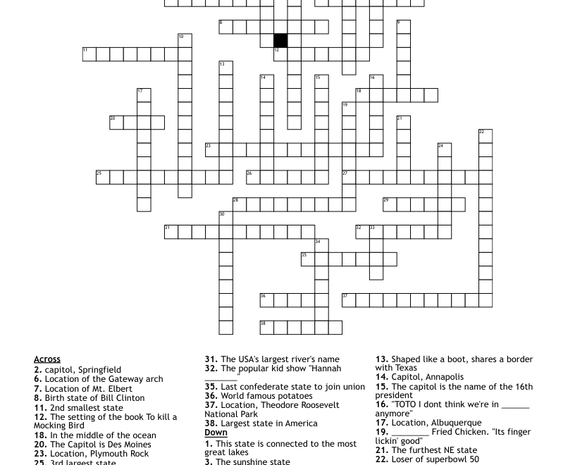 US States Crossword WordMint
