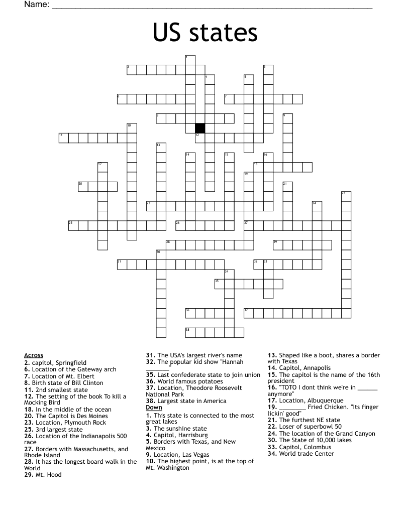 US States Crossword WordMint
