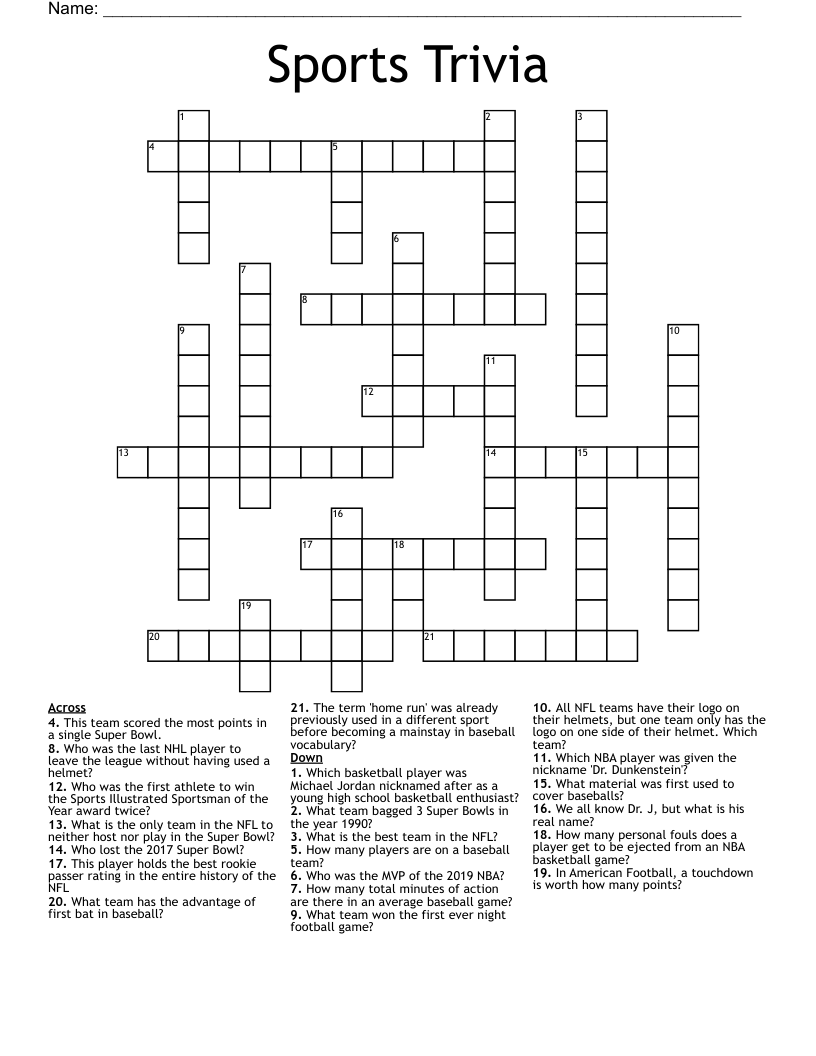 US Super Bowl History Crossword WordMint US Super Bowl History Crossword WordMint