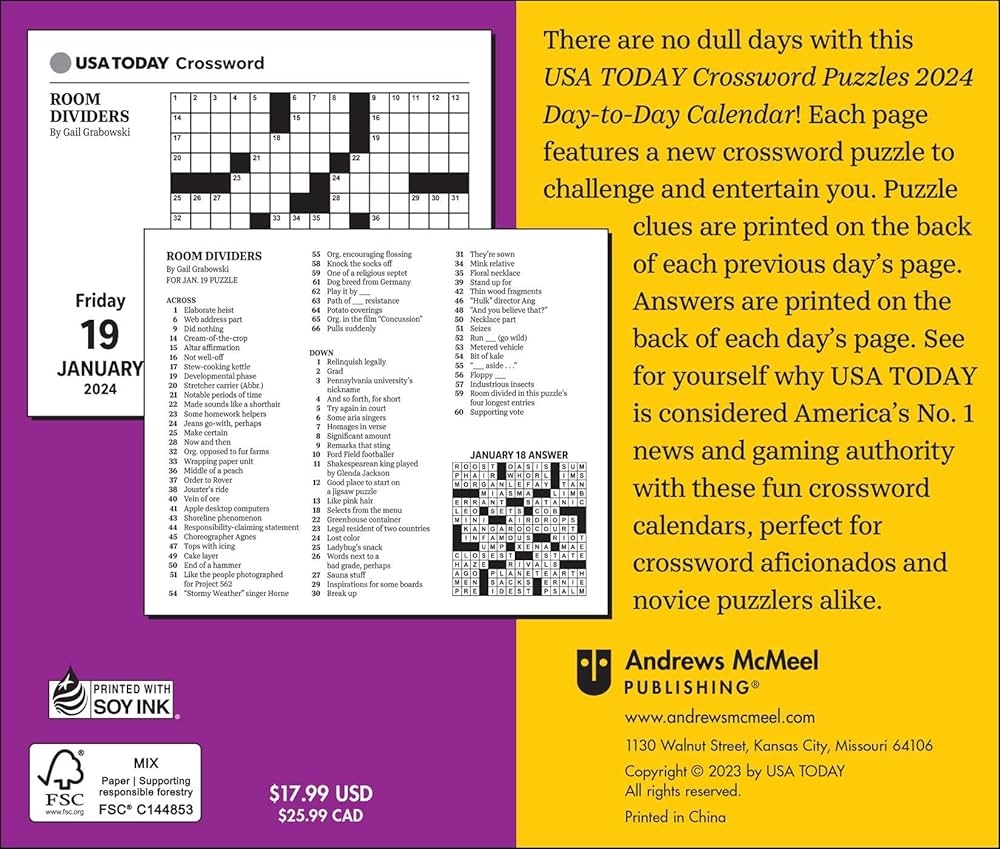 USA TODAY Crossword 2024 Day to Day Calendar USA TODAY Amazon sg Books USA TODAY Crossword 2024 Day to Day Calendar USA TODAY Amazon sg Books