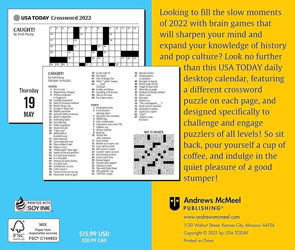 USA Today Crossword Puzzles 2022 Day to Day Calendar By USA TODAY Amazon ae USA Today Crossword Puzzles 2022 Day to Day Calendar By USA TODAY Amazon ae