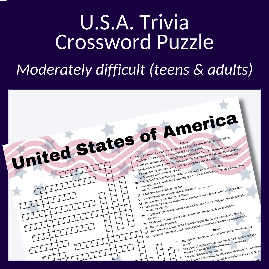 USA Trivia Crossword Puzzle For Fourth Of July Parties Family Reunion Game Or Just For Fun This Cross Word Puzzle Is Best For Ages 10 Etsy USA Trivia Crossword Puzzle For Fourth Of July Parties Family Reunion Game Or Just For Fun This Cross Word Puzzle Is Best For Ages 10 Etsy